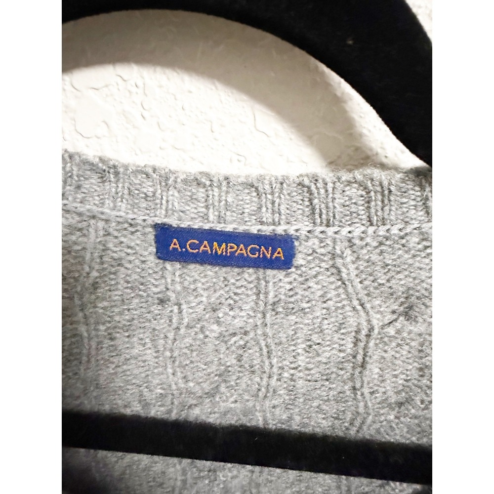 Andrea Campagna Cable Knit Cashmere Sweater Crew Neck Pullover Gray XXL - Picture 5 of 6